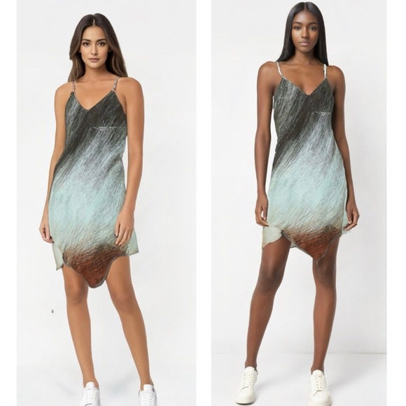 OFF-WHITE Bouroullec Asymmetric-Hem Abstract Print Satin Slip Mini Dress New - Picture 4 of 15